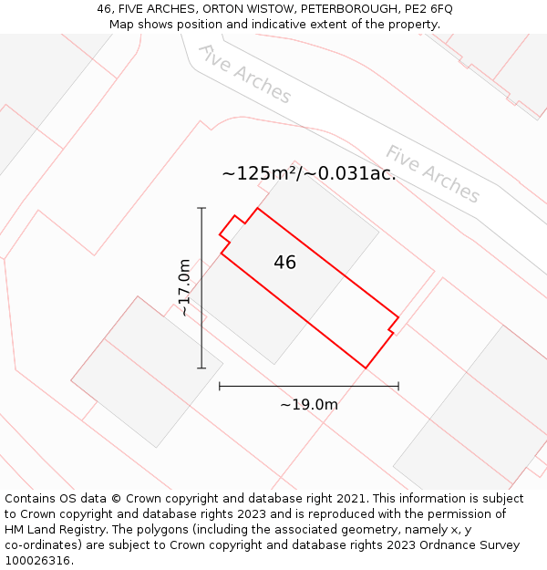 46, FIVE ARCHES, ORTON WISTOW, PETERBOROUGH, PE2 6FQ: Plot and title map