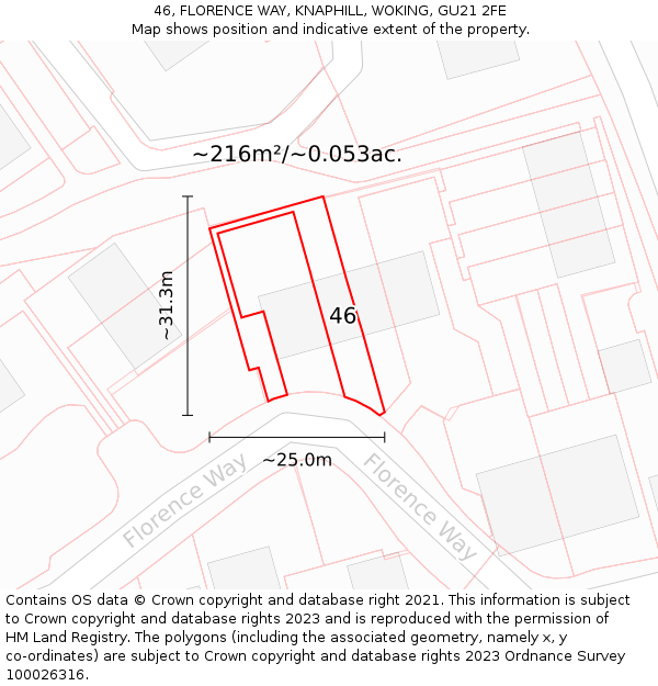 46, FLORENCE WAY, KNAPHILL, WOKING, GU21 2FE: Plot and title map