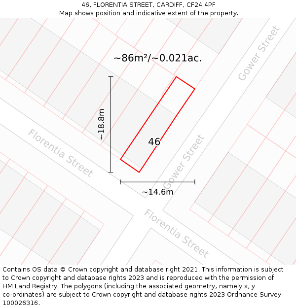 46, FLORENTIA STREET, CARDIFF, CF24 4PF: Plot and title map
