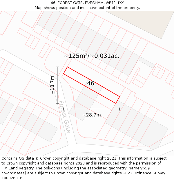 46, FOREST GATE, EVESHAM, WR11 1XY: Plot and title map