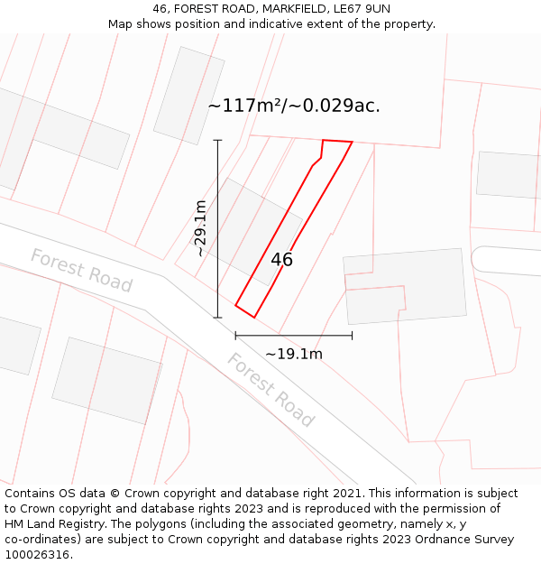 46, FOREST ROAD, MARKFIELD, LE67 9UN: Plot and title map
