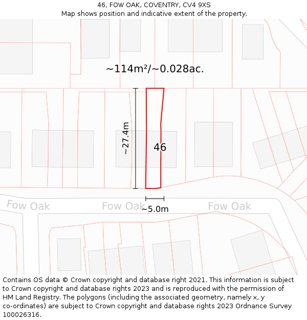 46, FOW OAK, COVENTRY, CV4 9XS: Plot and title map