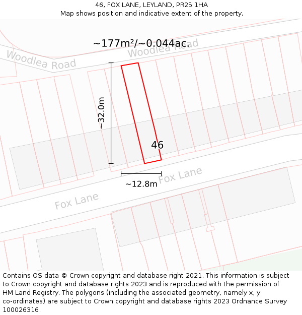 46, FOX LANE, LEYLAND, PR25 1HA: Plot and title map