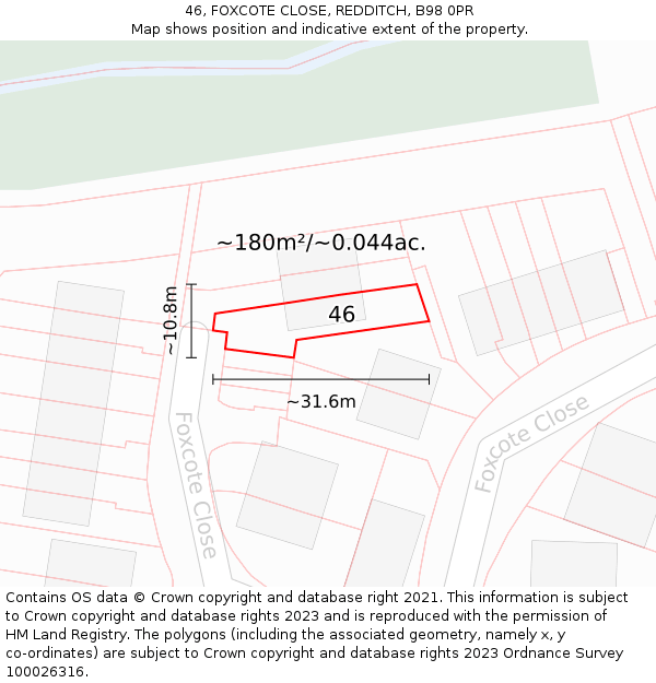 46, FOXCOTE CLOSE, REDDITCH, B98 0PR: Plot and title map