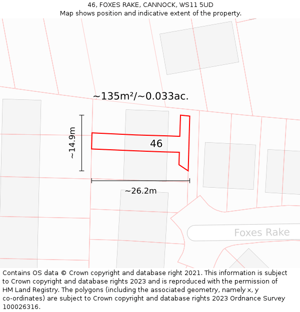 46, FOXES RAKE, CANNOCK, WS11 5UD: Plot and title map