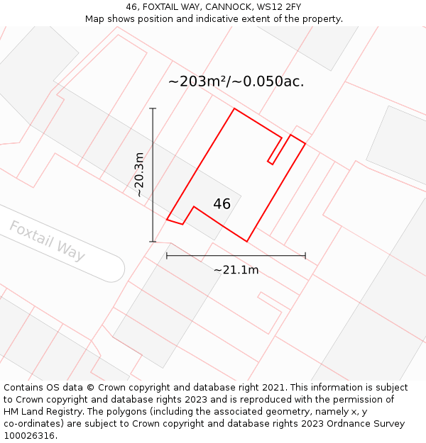 46, FOXTAIL WAY, CANNOCK, WS12 2FY: Plot and title map