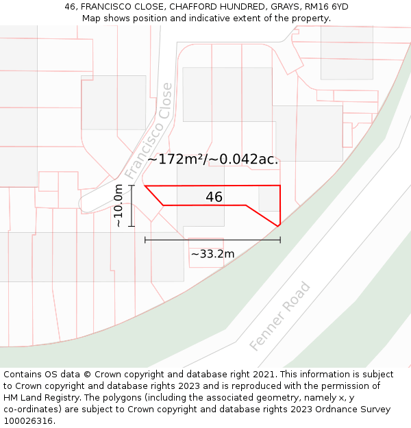 46, FRANCISCO CLOSE, CHAFFORD HUNDRED, GRAYS, RM16 6YD: Plot and title map