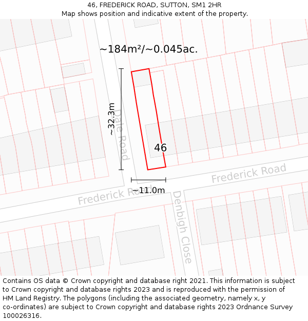 46, FREDERICK ROAD, SUTTON, SM1 2HR: Plot and title map