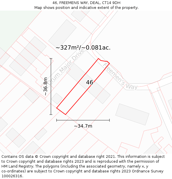 46, FREEMENS WAY, DEAL, CT14 9DH: Plot and title map