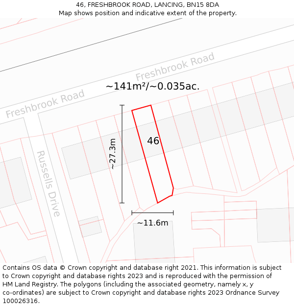 46, FRESHBROOK ROAD, LANCING, BN15 8DA: Plot and title map