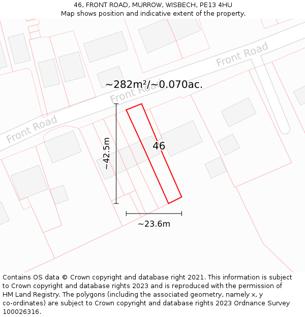 46, FRONT ROAD, MURROW, WISBECH, PE13 4HU: Plot and title map