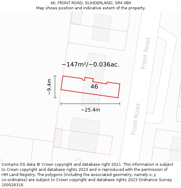 46, FRONT ROAD, SUNDERLAND, SR4 0BX: Plot and title map