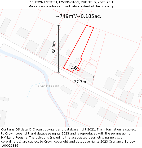 46, FRONT STREET, LOCKINGTON, DRIFFIELD, YO25 9SH: Plot and title map