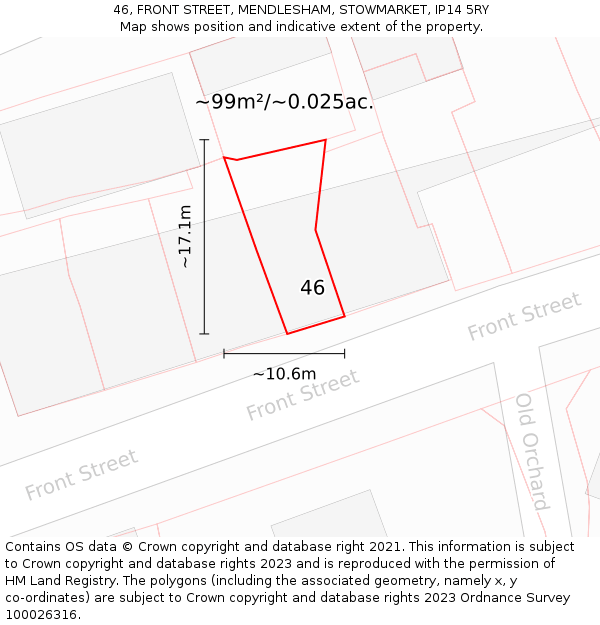 46, FRONT STREET, MENDLESHAM, STOWMARKET, IP14 5RY: Plot and title map