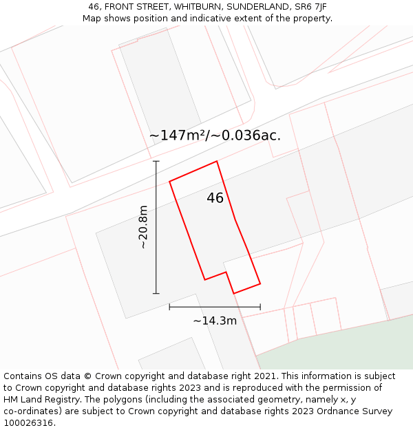 46, FRONT STREET, WHITBURN, SUNDERLAND, SR6 7JF: Plot and title map
