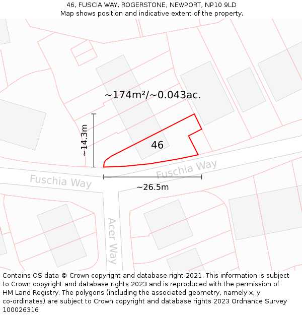 46, FUSCIA WAY, ROGERSTONE, NEWPORT, NP10 9LD: Plot and title map