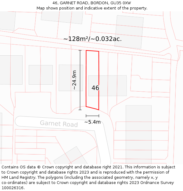 46, GARNET ROAD, BORDON, GU35 0XW: Plot and title map
