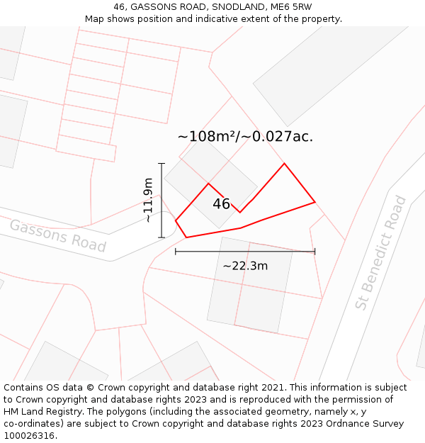 46, GASSONS ROAD, SNODLAND, ME6 5RW: Plot and title map