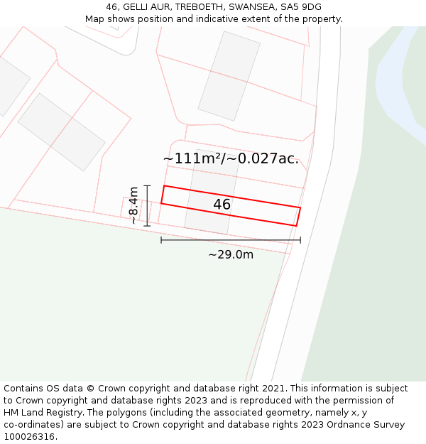 46, GELLI AUR, TREBOETH, SWANSEA, SA5 9DG: Plot and title map
