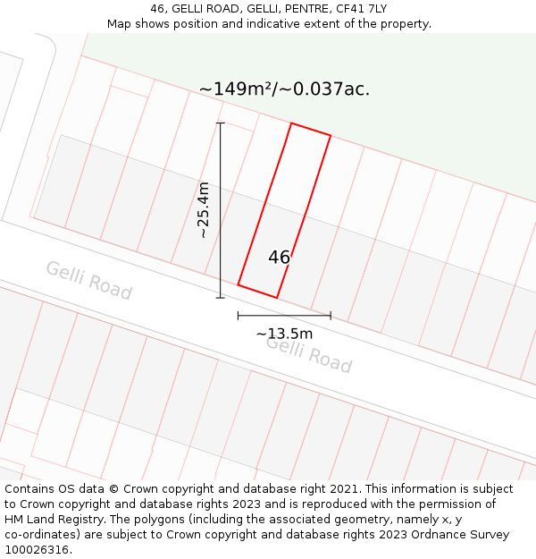46, GELLI ROAD, GELLI, PENTRE, CF41 7LY: Plot and title map