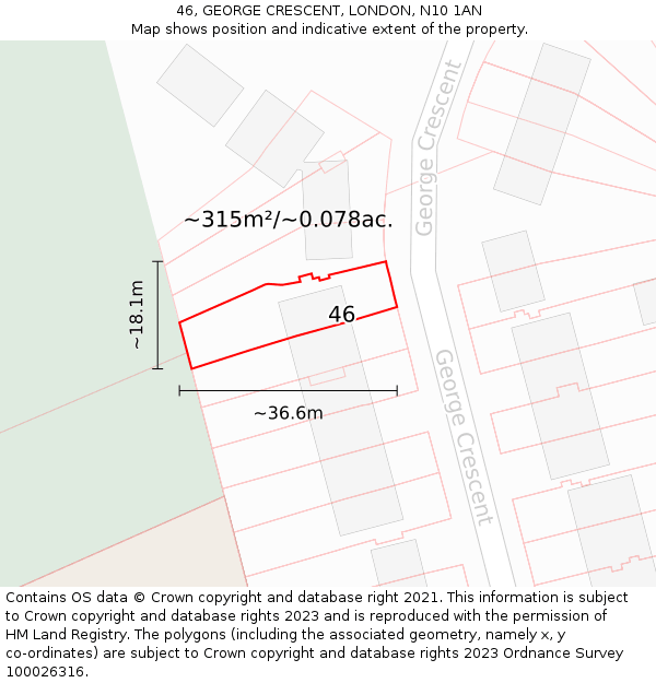 46, GEORGE CRESCENT, LONDON, N10 1AN: Plot and title map