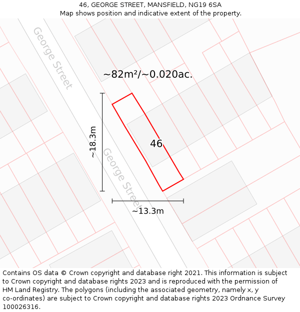 46, GEORGE STREET, MANSFIELD, NG19 6SA: Plot and title map