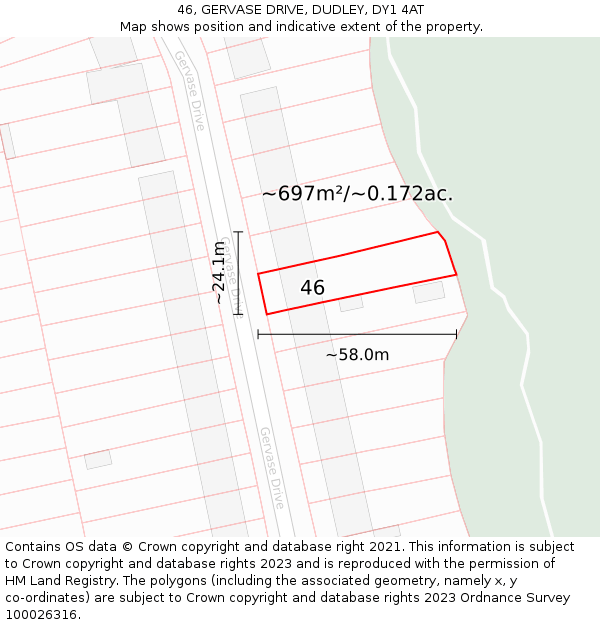 46, GERVASE DRIVE, DUDLEY, DY1 4AT: Plot and title map