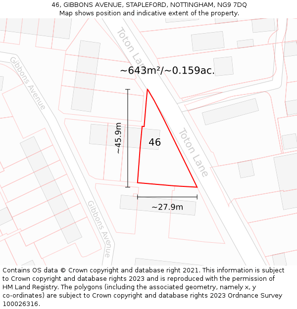 46, GIBBONS AVENUE, STAPLEFORD, NOTTINGHAM, NG9 7DQ: Plot and title map