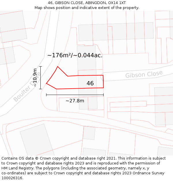 46, GIBSON CLOSE, ABINGDON, OX14 1XT: Plot and title map