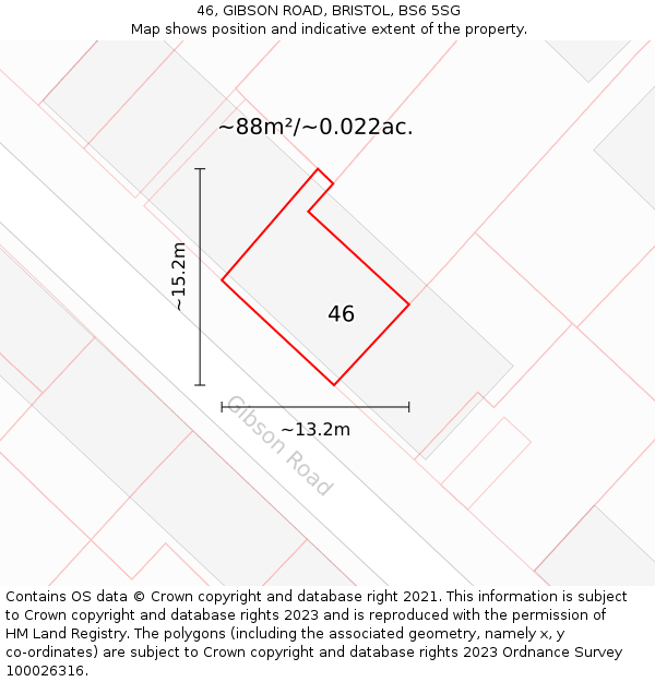 46, GIBSON ROAD, BRISTOL, BS6 5SG: Plot and title map