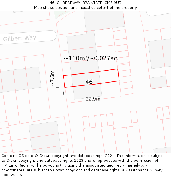 46, GILBERT WAY, BRAINTREE, CM7 9UD: Plot and title map