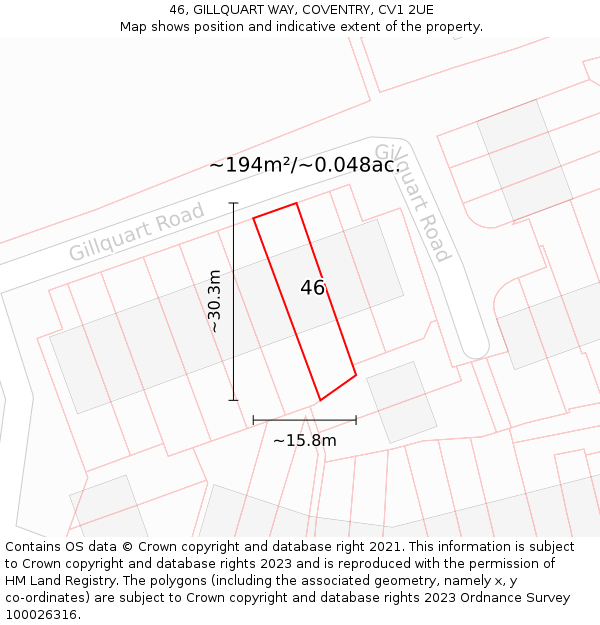 46, GILLQUART WAY, COVENTRY, CV1 2UE: Plot and title map