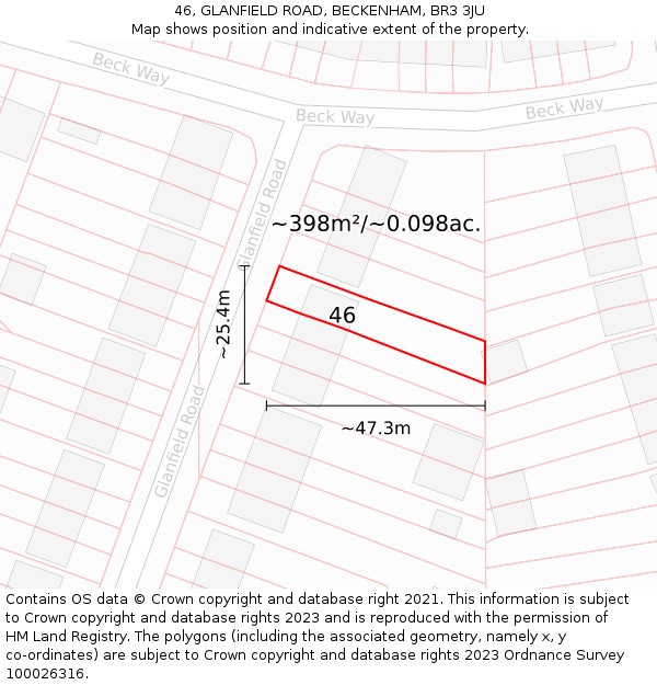 46, GLANFIELD ROAD, BECKENHAM, BR3 3JU: Plot and title map