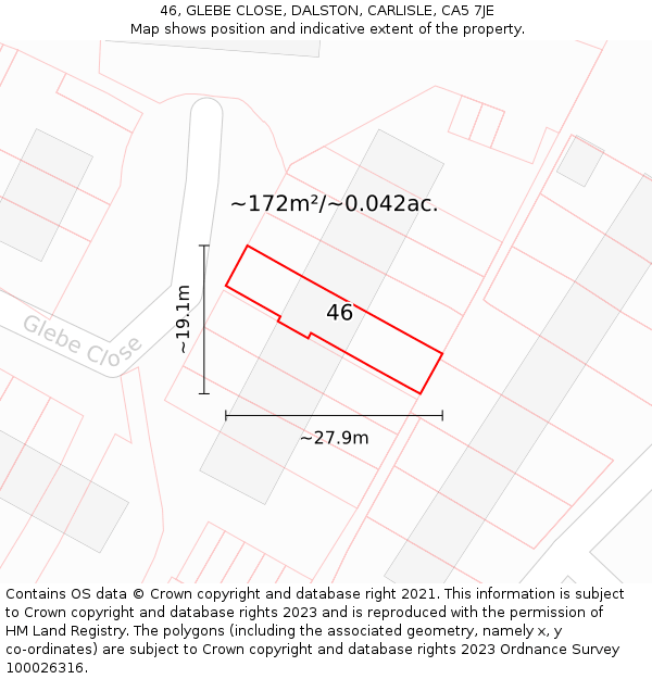46, GLEBE CLOSE, DALSTON, CARLISLE, CA5 7JE: Plot and title map