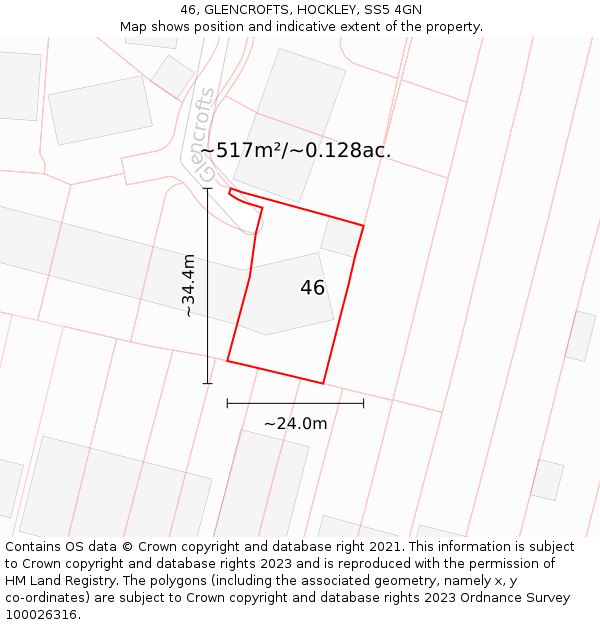 46, GLENCROFTS, HOCKLEY, SS5 4GN: Plot and title map
