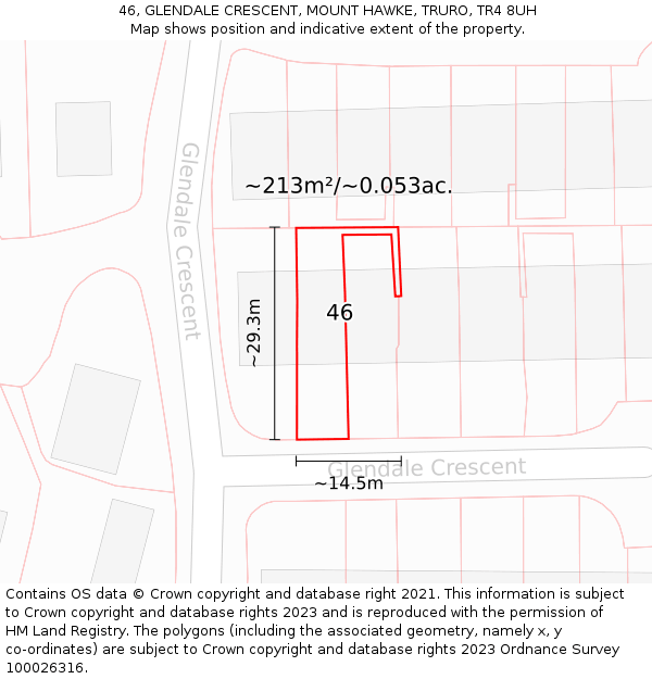 46, GLENDALE CRESCENT, MOUNT HAWKE, TRURO, TR4 8UH: Plot and title map