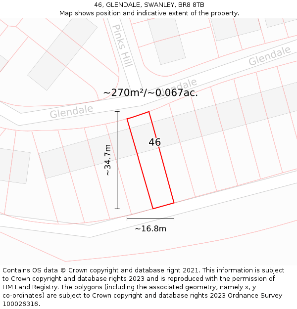 46, GLENDALE, SWANLEY, BR8 8TB: Plot and title map