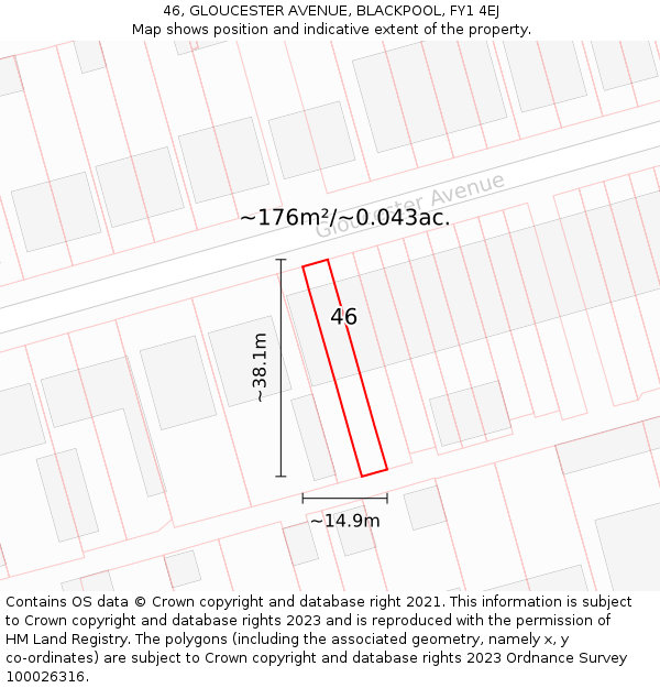 46, GLOUCESTER AVENUE, BLACKPOOL, FY1 4EJ: Plot and title map