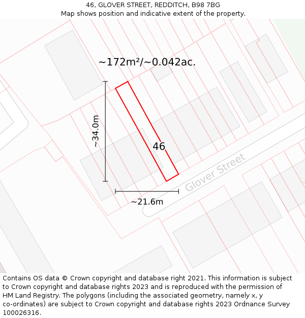 46, GLOVER STREET, REDDITCH, B98 7BG: Plot and title map
