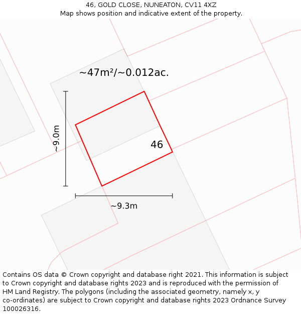 46, GOLD CLOSE, NUNEATON, CV11 4XZ: Plot and title map