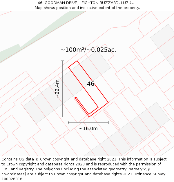 46, GOODMAN DRIVE, LEIGHTON BUZZARD, LU7 4UL: Plot and title map