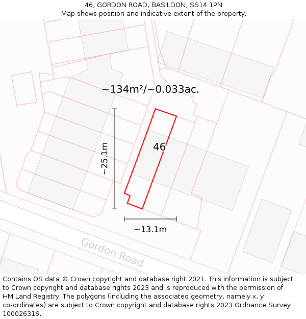 46, GORDON ROAD, BASILDON, SS14 1PN: Plot and title map