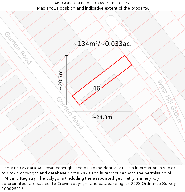 46, GORDON ROAD, COWES, PO31 7SL: Plot and title map
