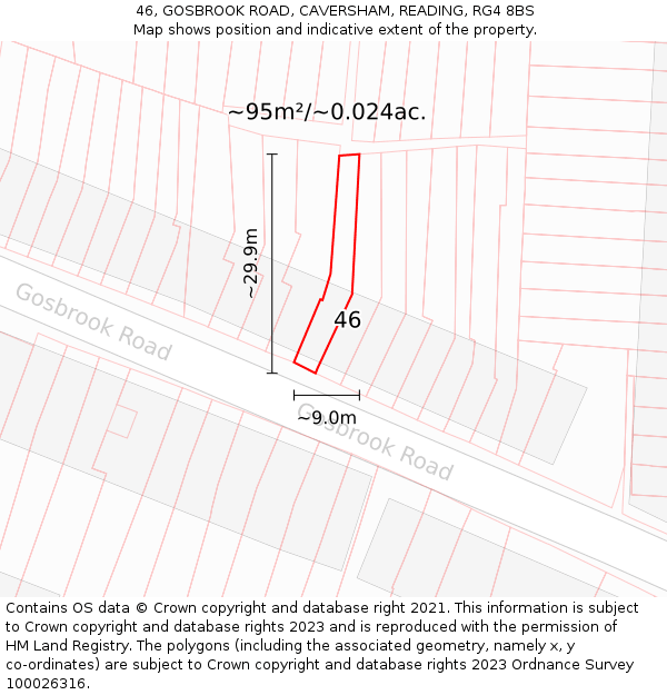46, GOSBROOK ROAD, CAVERSHAM, READING, RG4 8BS: Plot and title map