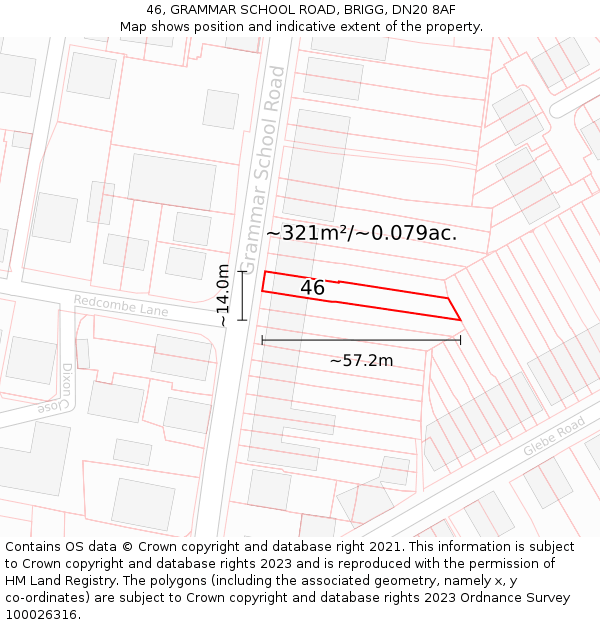 46, GRAMMAR SCHOOL ROAD, BRIGG, DN20 8AF: Plot and title map
