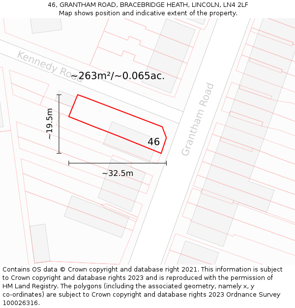 46, GRANTHAM ROAD, BRACEBRIDGE HEATH, LINCOLN, LN4 2LF: Plot and title map