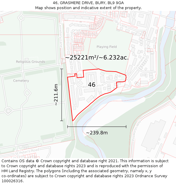 46, GRASMERE DRIVE, BURY, BL9 9GA: Plot and title map