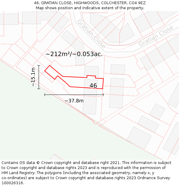 46, GRATIAN CLOSE, HIGHWOODS, COLCHESTER, CO4 9EZ: Plot and title map