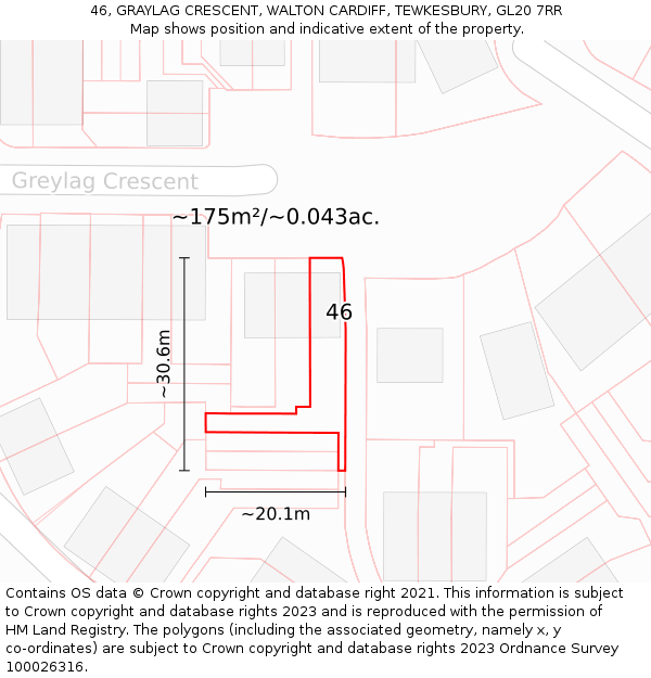 46, GRAYLAG CRESCENT, WALTON CARDIFF, TEWKESBURY, GL20 7RR: Plot and title map