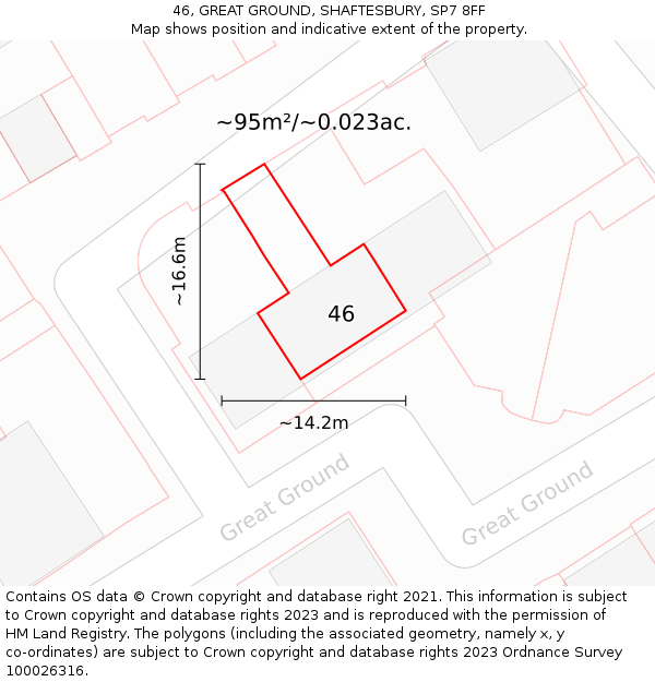 46, GREAT GROUND, SHAFTESBURY, SP7 8FF: Plot and title map